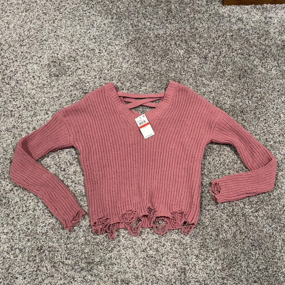 Planet Gold Pink Sweater with Distressed Hem - Picture 2 of 5